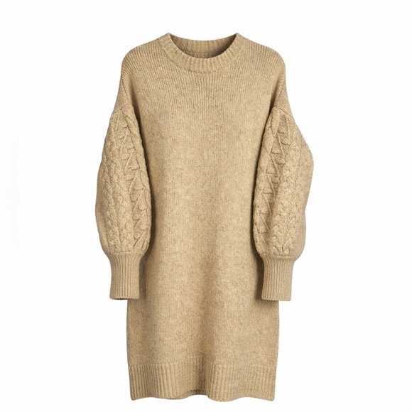 Cable Knit Sweater Dress Medium Soft Girl Fisherman Cozy Chic Neutral Scandi - Picture 2 of 7